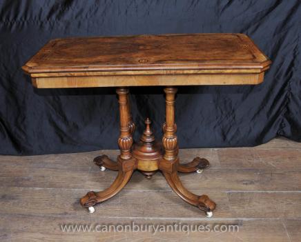 Antique Victorian Card Games Table in Walnut Side Tables